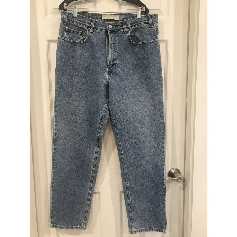 Gap Jeans Men 36 X 32 High Rise 90s Style Easy Fit Solid Cotton Stone Blue Denim